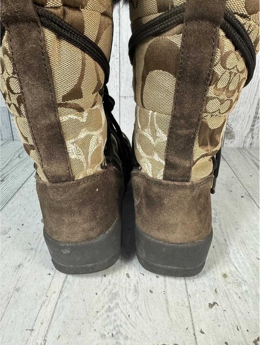 Coach Laurilyn Brown/ Tan Patchwork Fur Trim Winter Designer Boots Side Zip - Picture 9 of 9
